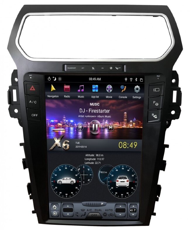 Магнитола для Ford Explorer 5 2011-2016 (SYNC 2) - КарМедиа ZF-1263-S2-GE вертикальный экран в стиле "Тесла" на Android 13, 8Гб+128Гб, CarPlay, 4Джи СИМ-слот