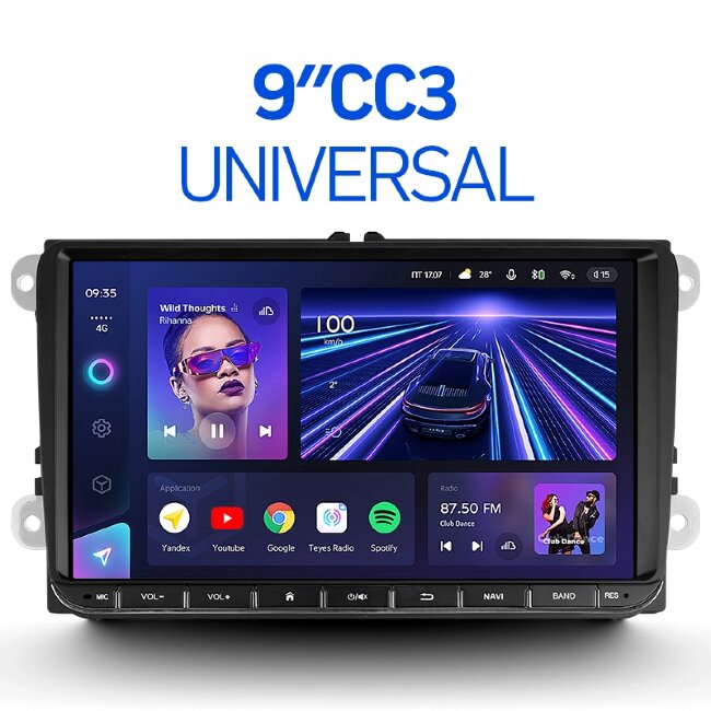 Магнитола Андроид TEYES CC3 VW | 9" | 4/32 универсальная [PQ+ISO]