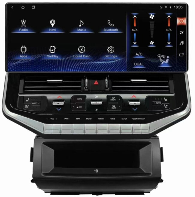 Магнитола с беспроводной зарядкой для Toyota Land Cruiser 200 2007-2015 (климат на штатном экране) - КарМедиа ZH-T1602 монитор 16.3", Андроид 13, 8Гб+128Гб, CarPlay, 4Джи СИМ-слот